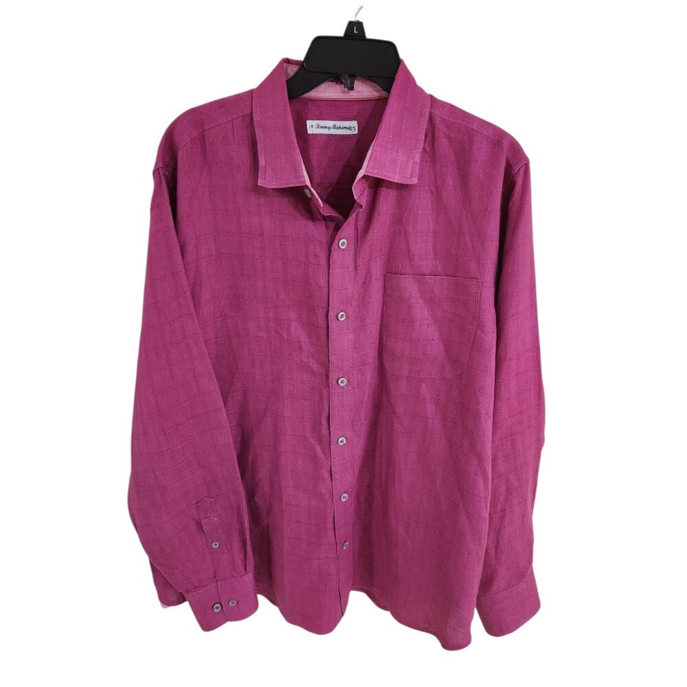 Tommy Bahama Shirt Mens Size Large Linen Casual Button Up Long Sleeve Dark Pink